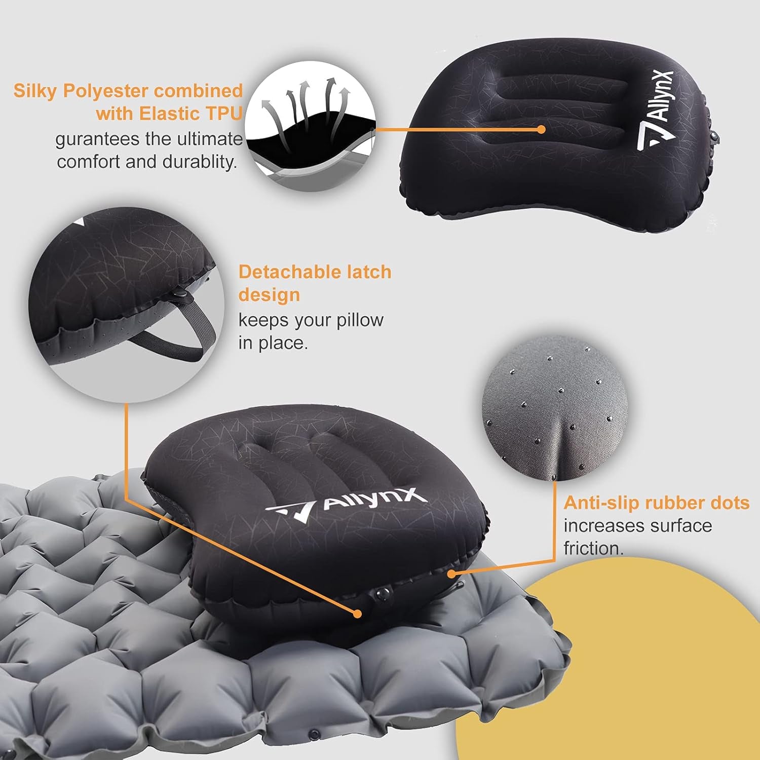 Camping Pillow, Ultralight Inflatable Compact Pillow for Neck & Lumbar Support While Camp, Backpacking, Graphite Black…