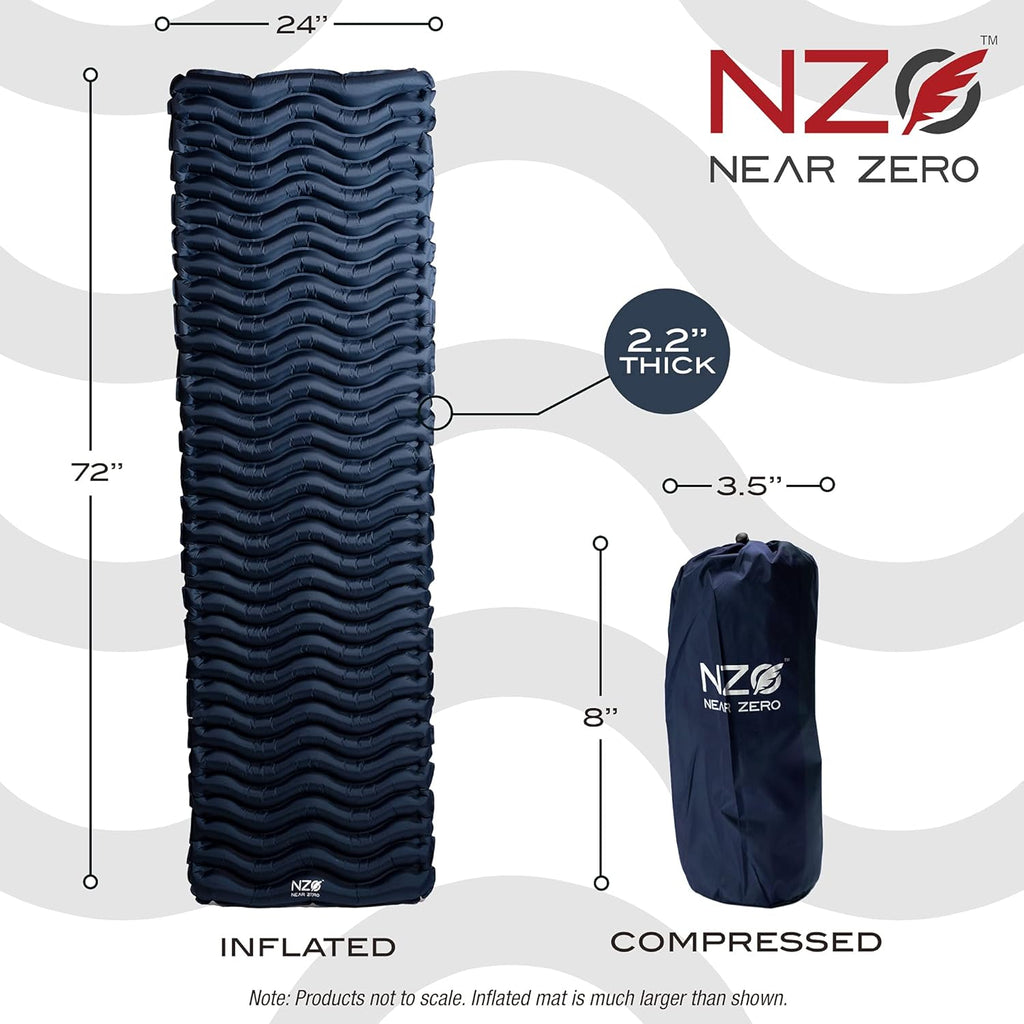 Ultralight Inflatable Sleeping Pad – Compact 14.5 Oz Air Pad 2" Thick, Quick Inflate with 11 Breaths, Durable Rip-Resistant Nylon – Ideal for Backpacking & Warm Weather, Blue