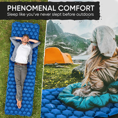 Camping Sleeping Pad - Ultralight Inflatable Camping Mattress Sleeping Mat for Backpacking, Hiking, Compact Lightweight Sleeping Pad for Camping, Inflation Bag/Repair Kit Included