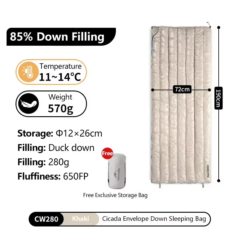 CW280 Sleeping Bag Ultralight Duck down Sleeping Bag Spring Travel Sleeping Bags CWM400 Hiking Camping Sleeping Bag