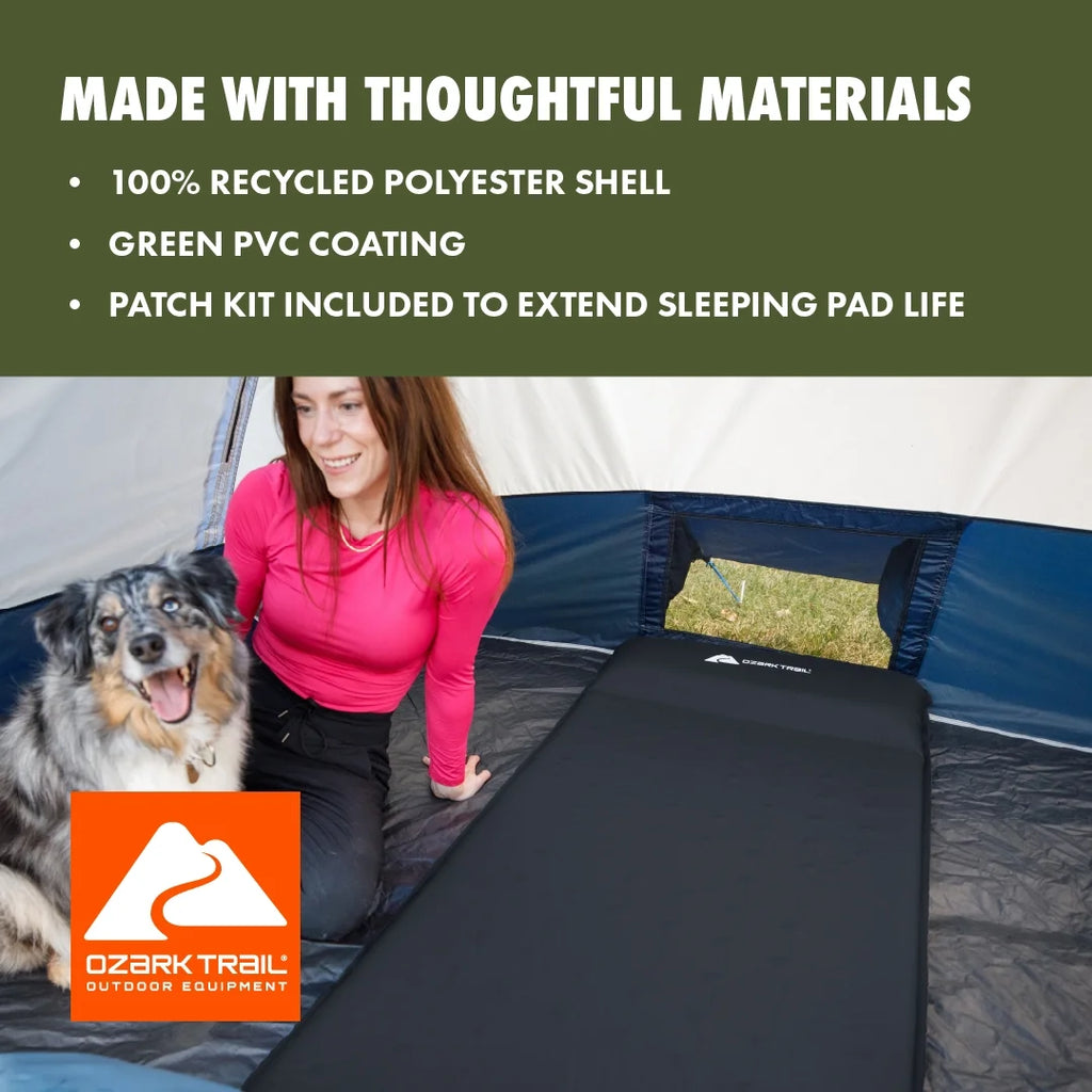 Self-Inflating Camp Pad with Pillow - Grey, Adult, 78" L X 25" W X 2" H