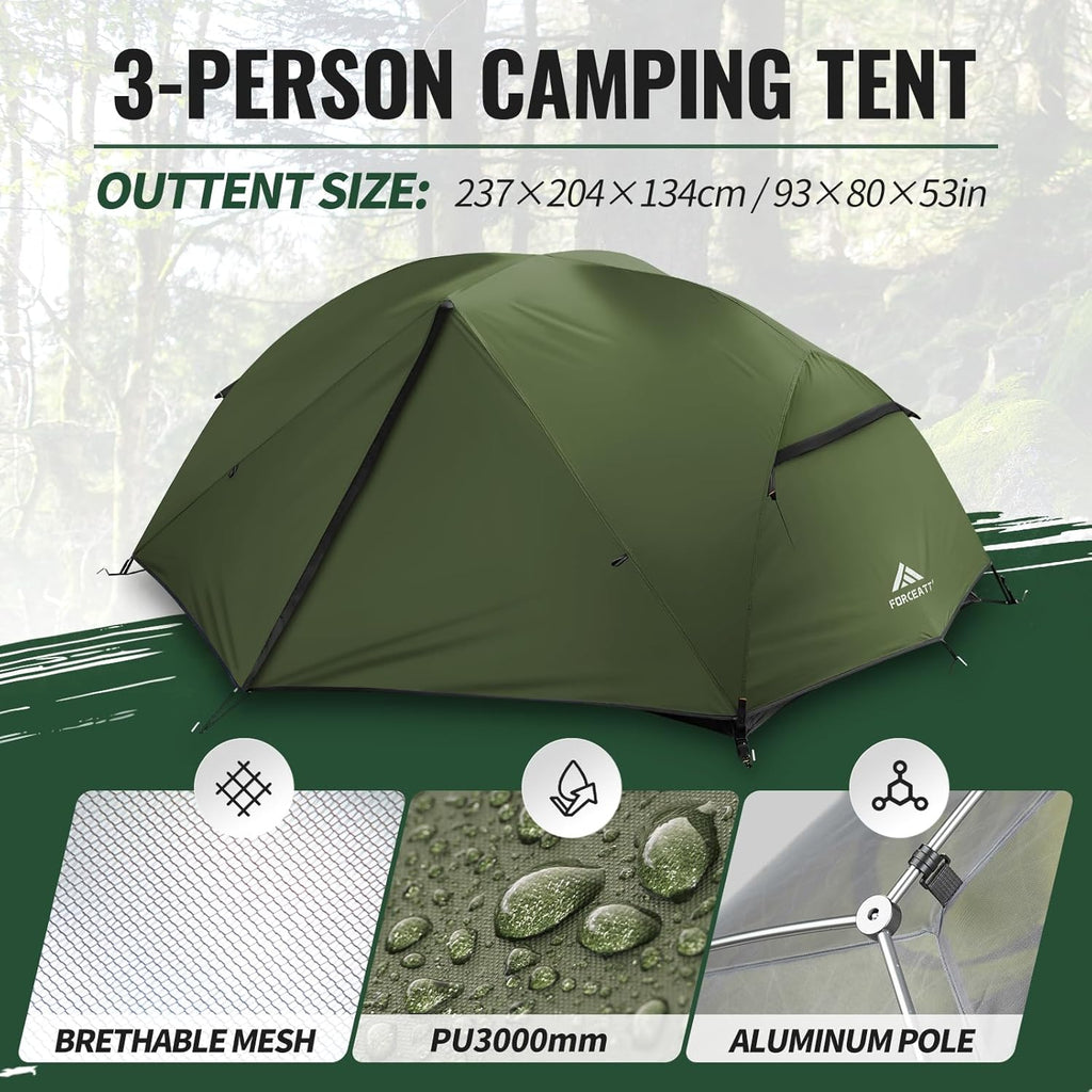 Tent for 2 and 3 Person Is Waterproof and Windproof, Camping Tent for 3 to 4 Seasons,Lightweight Aluminum Pole Backpacking Tent Can Be Set up Quickly,Great for Hiking